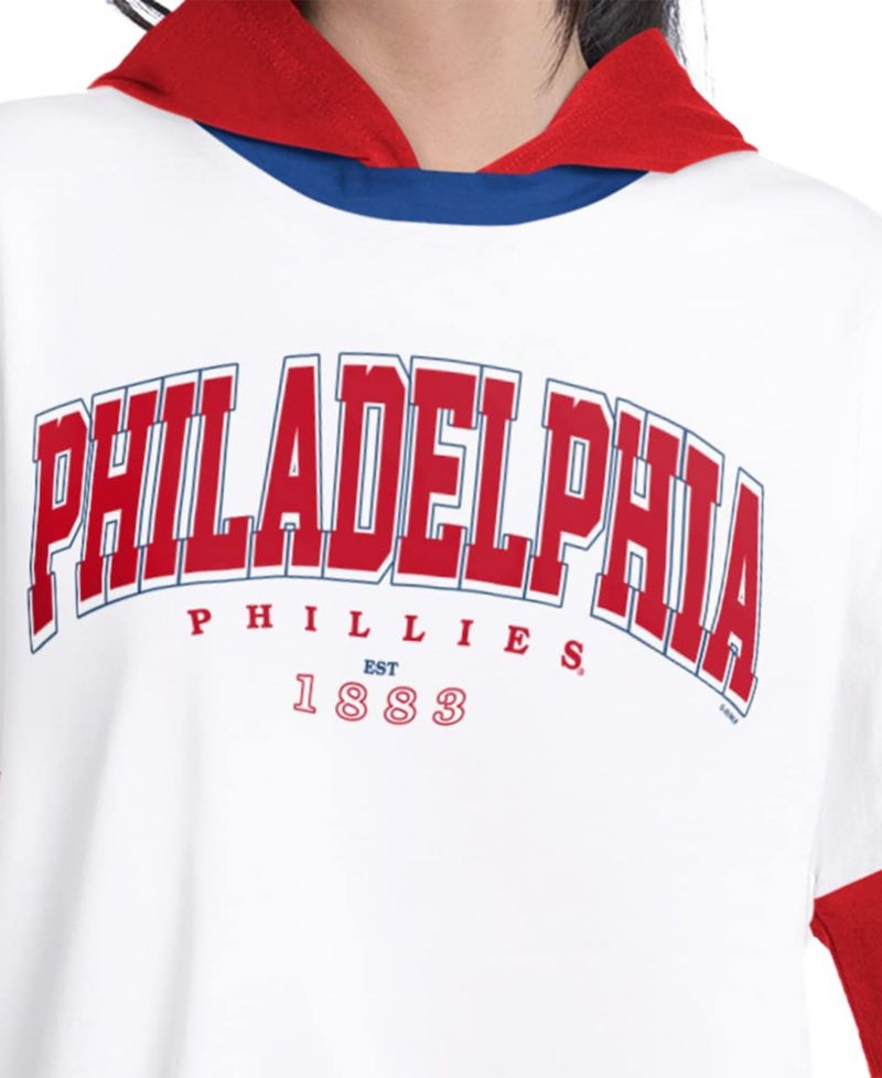 Women's White/Red Philadelphia Phillies Key Player Oversized Long Sleeve Hoodie