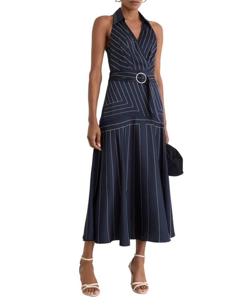 Women's Casey Striped Fit & Flare Collared Midi Dress