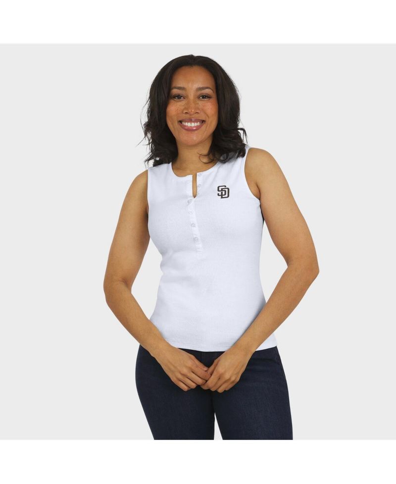 Women's White San Diego Padres Rib-Knit Henley Tank Top
