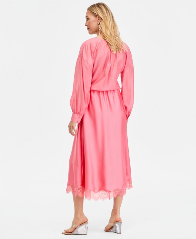 Women's Lace-Trim Satin Midi Skirt