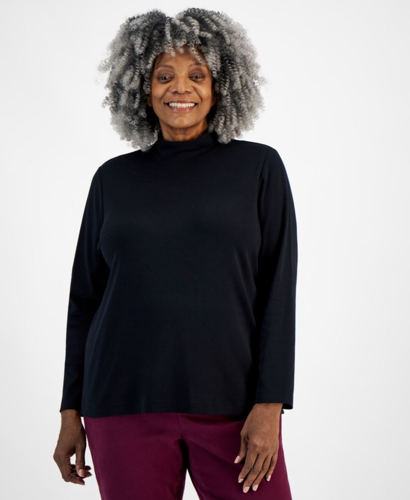Plus Size Mock-Neck Long-Sleeve Tee