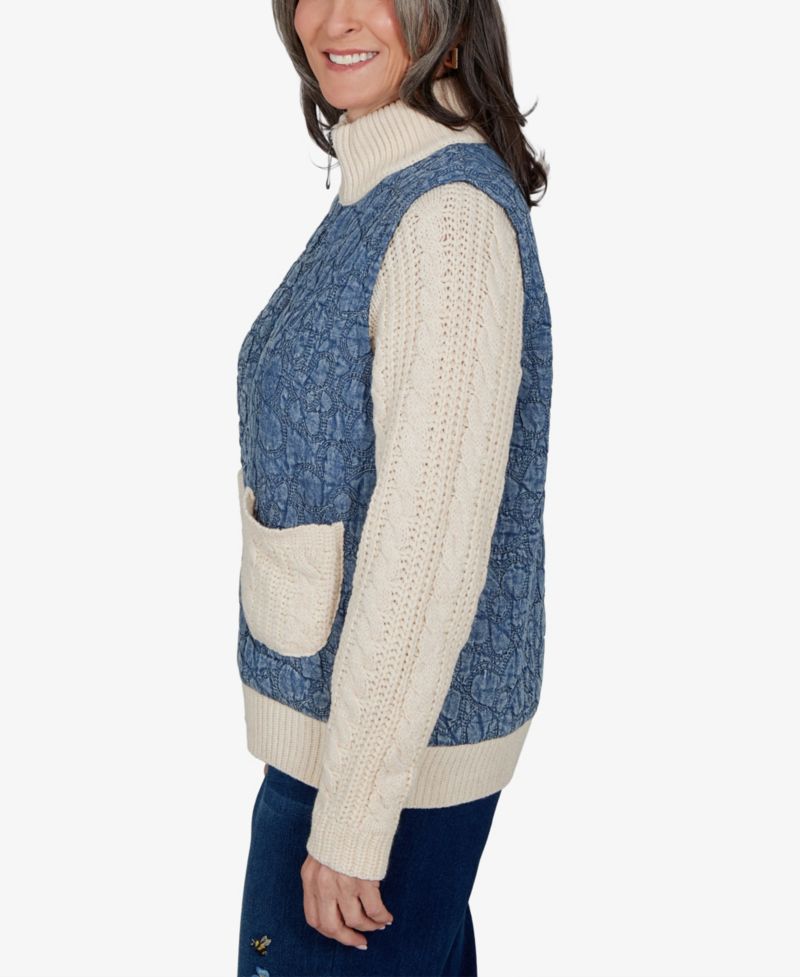Women's Quilted Cable-Knit Mock Neck Jacket