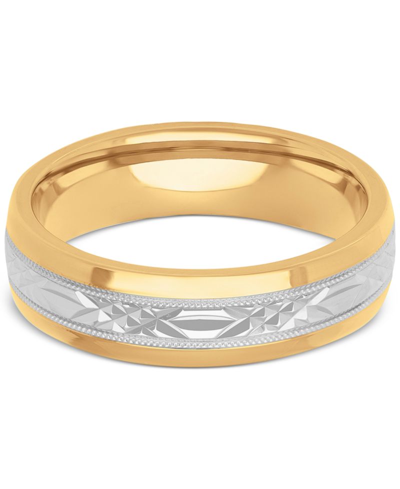 Men's Two-Tone Low Dome Textured Wedding Band in Sterling Silver & 18k Gold-Plate