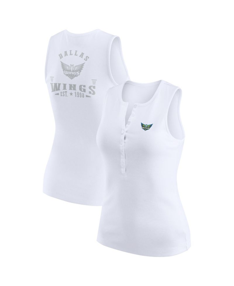 Women's White Dallas Wings Rib-Knit Henley Tank Top