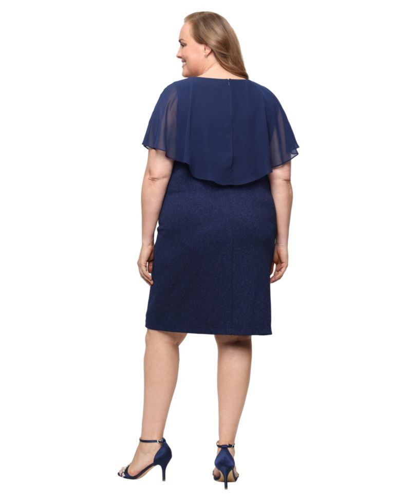 Plus Size V-Neck Embellished Capelet Sheath Dress