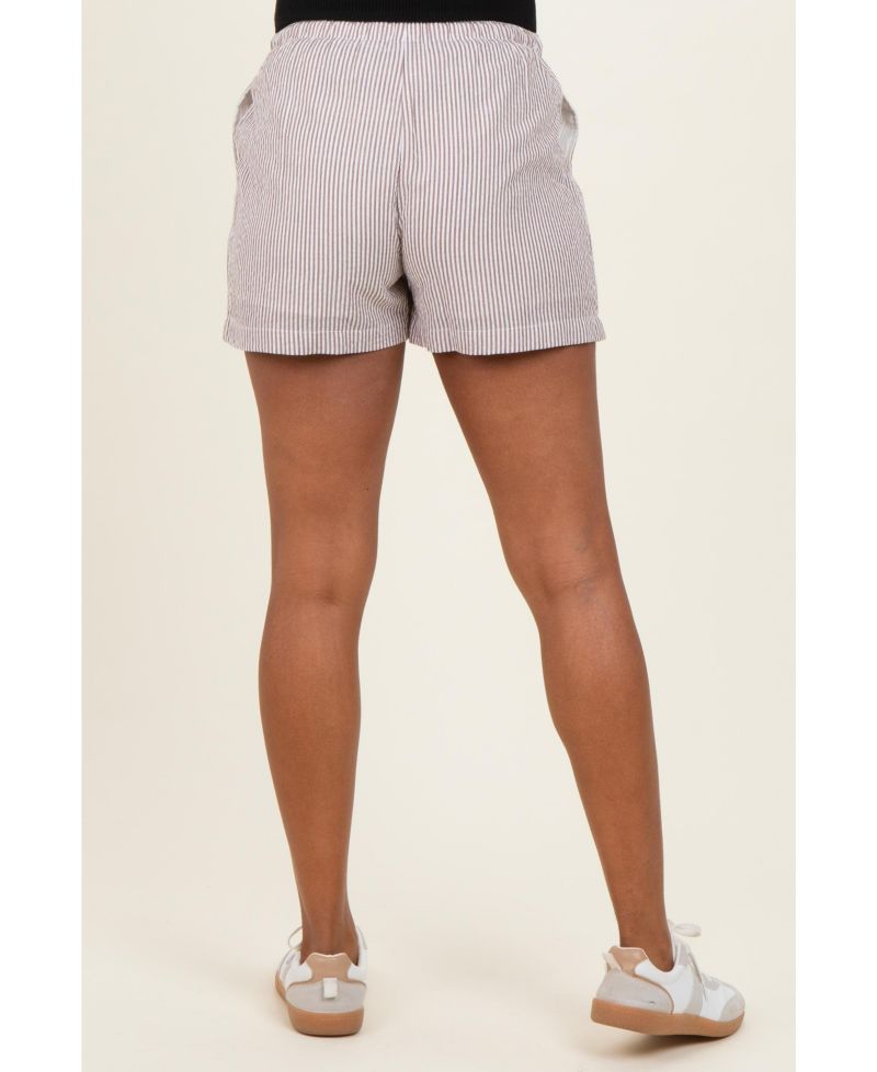 Women's Brown Striped Drawstring Shorts