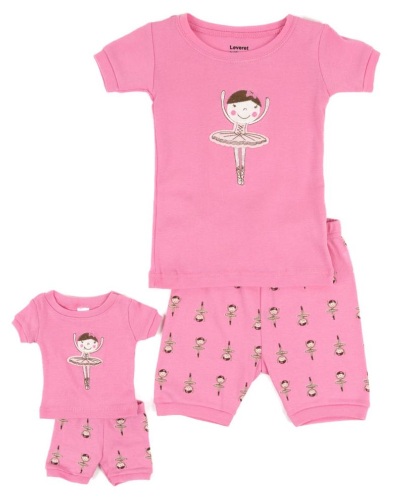 Toddler Girls Matching Doll Snug-Fit Cotton Short Sleeve Pajamas