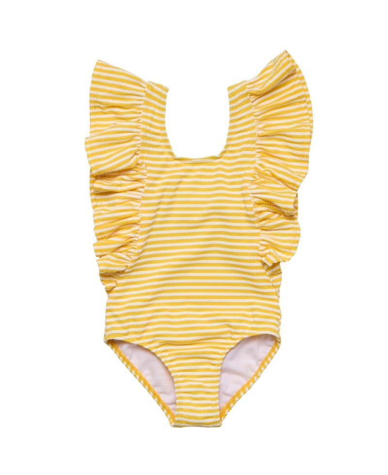 Little Girls Sunshine Stripe Wide Frill Swimsuit