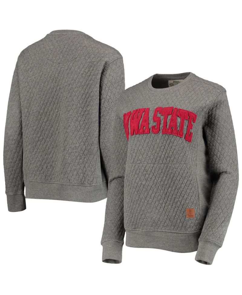 Women's Heather Charcoal Iowa State Cyclones Moose Quilted Pullover Sweatshirt
