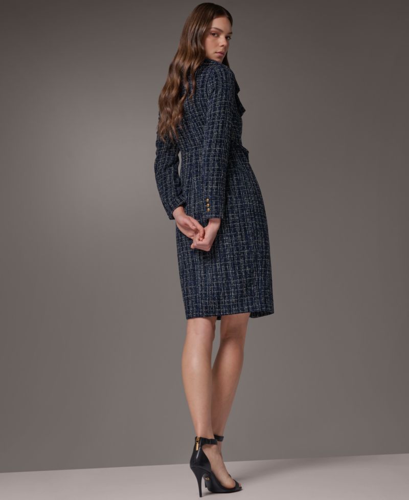 Women's Long-Sleeve Tweed Double-Breasted Jacket Dress