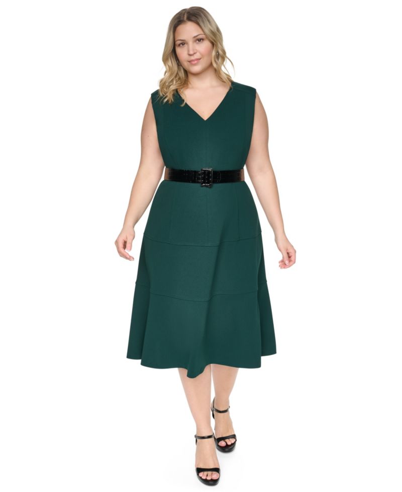 Plus Size V-Neck A-Line Midi Dress
