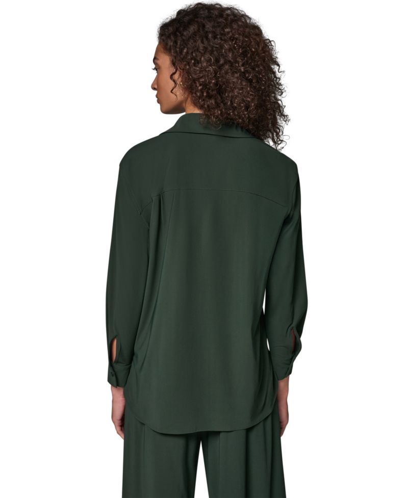 Women's Long-Sleeve Button-Front 4-Way Stretch-Knit Top
