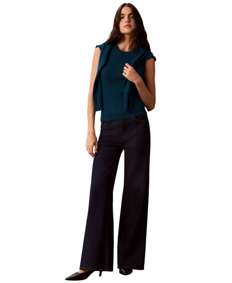 Women's Petite Ribbed Sleeveless Tank Sweater