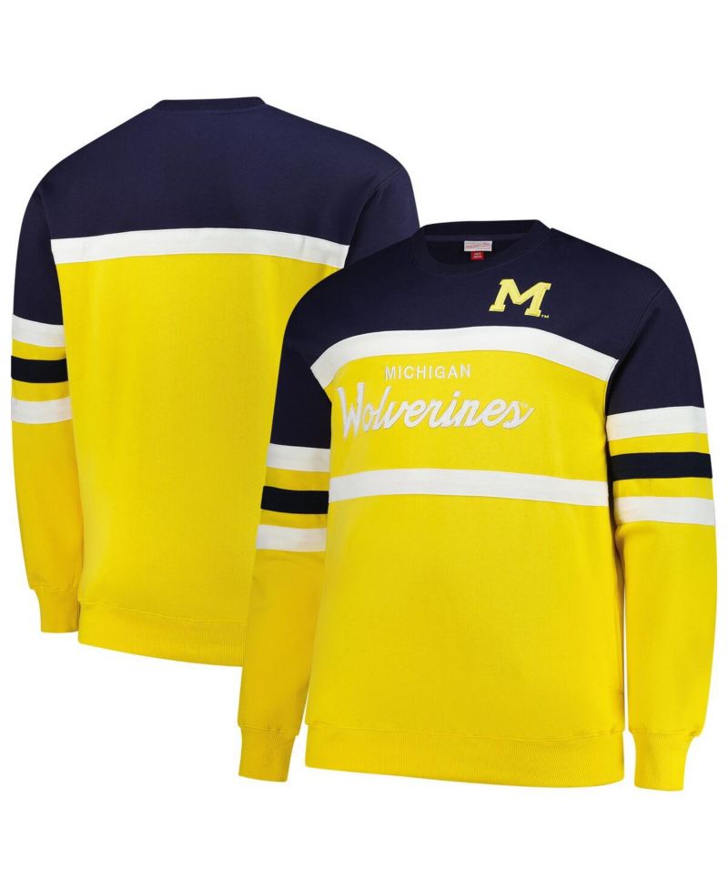 Men's Maize Michigan Wolverines Big & Tall Vintage Logo Head Coach Fleece Pullover Sweatshirt