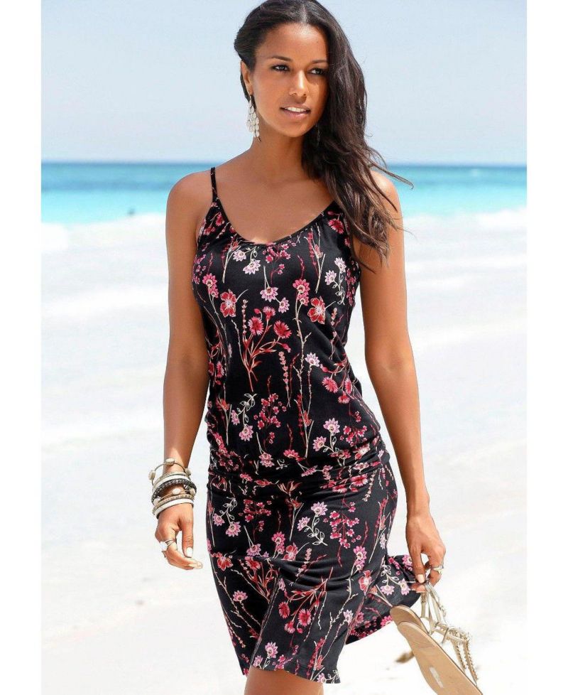 Women's Viscose Printed Spaghetti Strap Short Dress