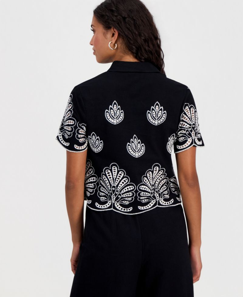 Petite Cotton Embroidered Camp Shirt