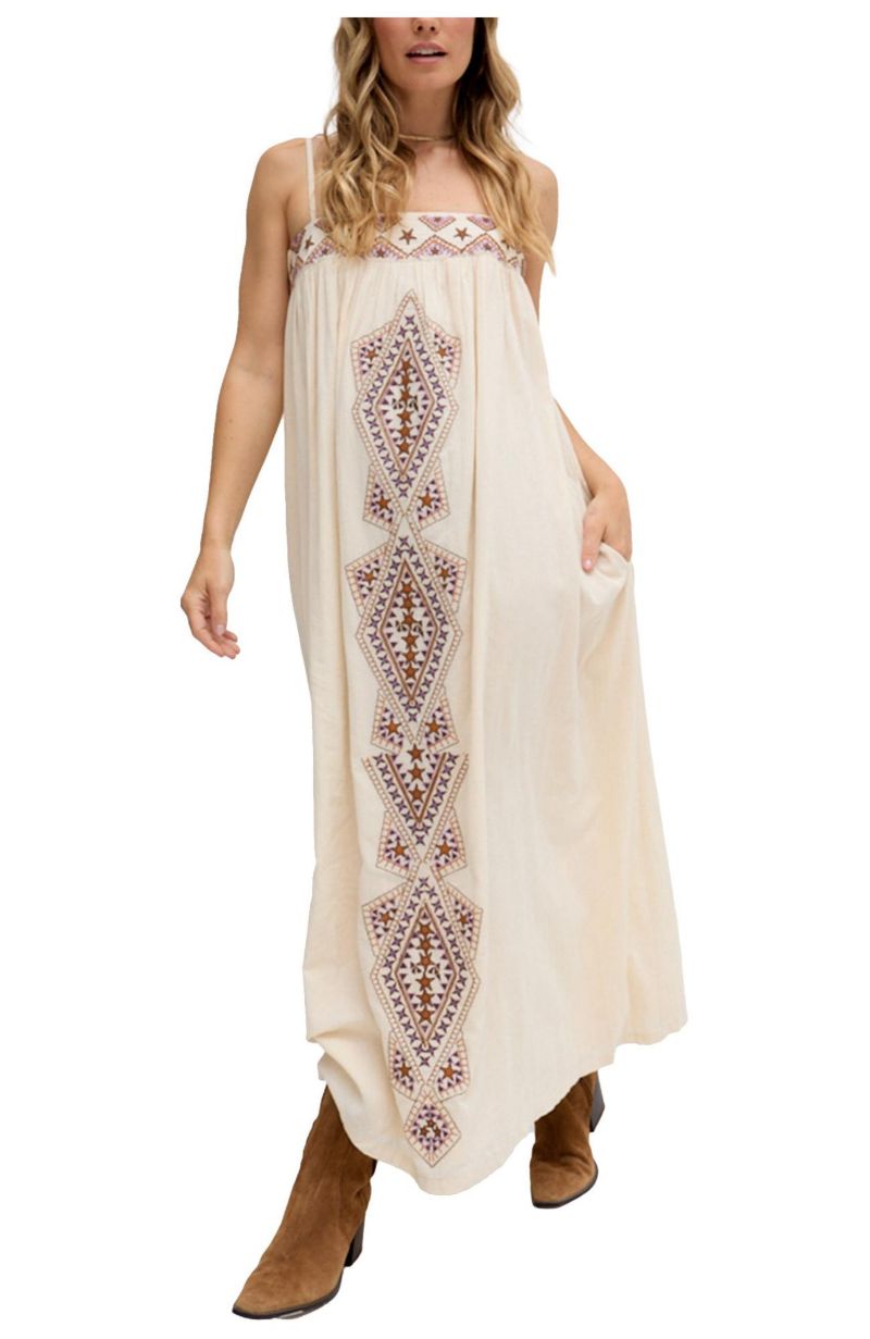 Women's Sapphire Spaghetti Strap Embroidered Maxi Dress