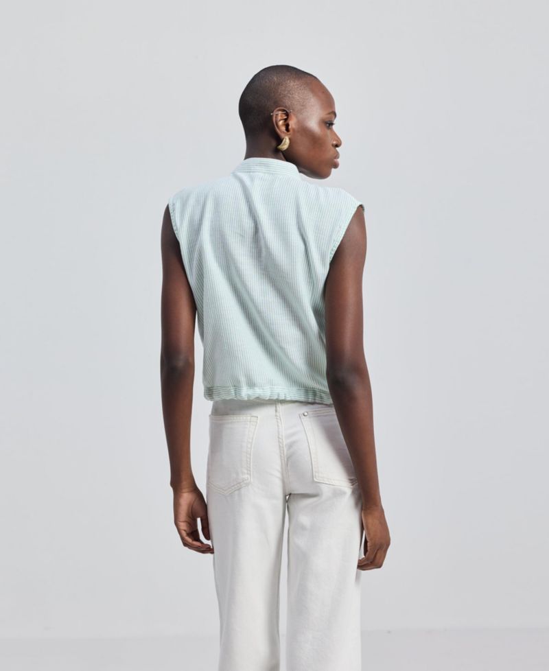 Women's Button-down Shirt with Waist Drawstring in Stripes