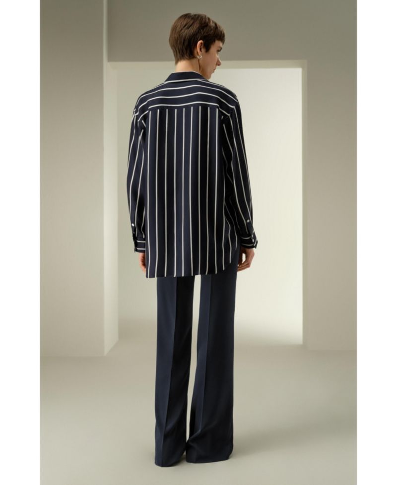 Women's Silk Twill Striped Button-Down Shirt