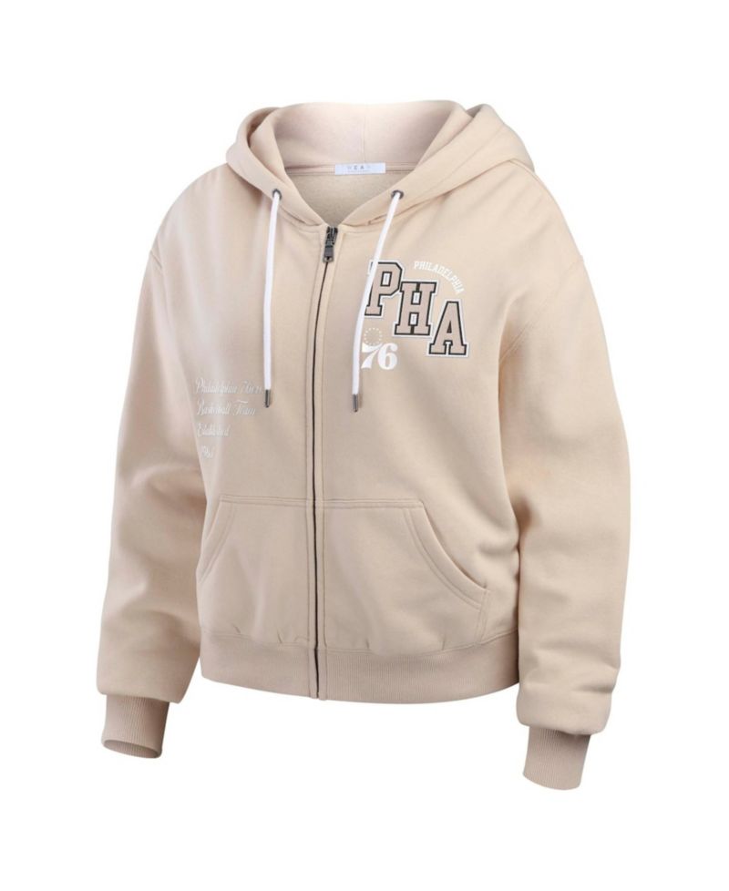 Women's Cream Philadelphia 76ers Plus Size Tonal Felt Patch Full-Zip Hoodie