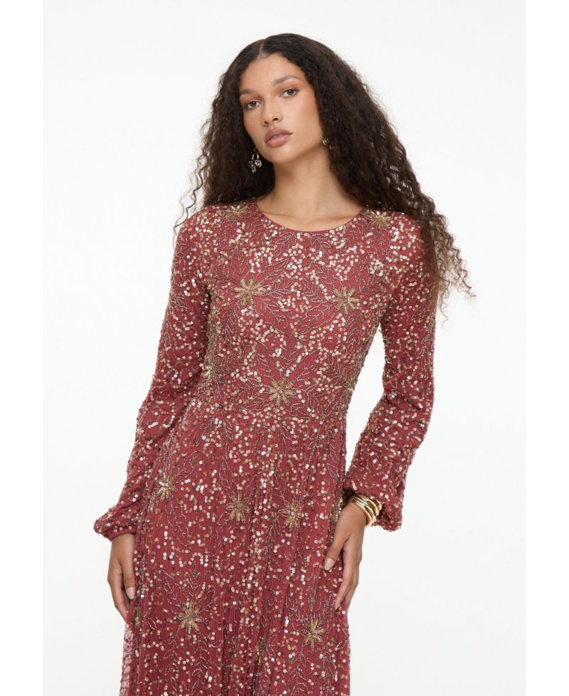 Women's Modest Embellished Sequins A-Line Dress