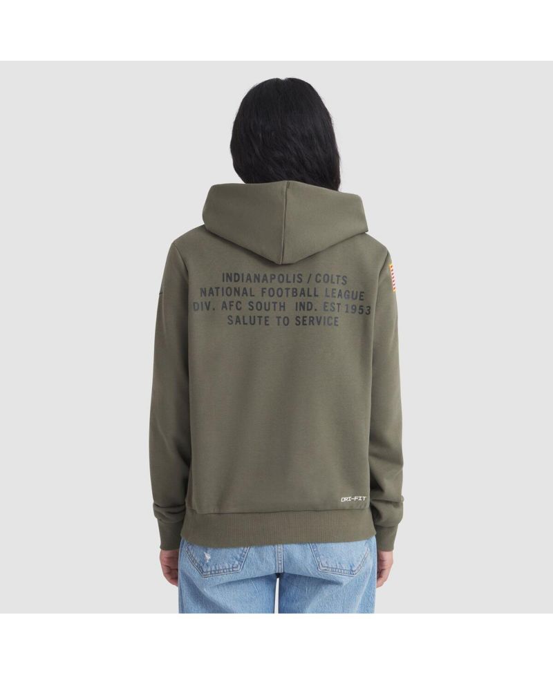 Women's Olive Indianapolis Colts 2025 Salute to Service Sideline Standard Issue Dri-FIT Hoodie