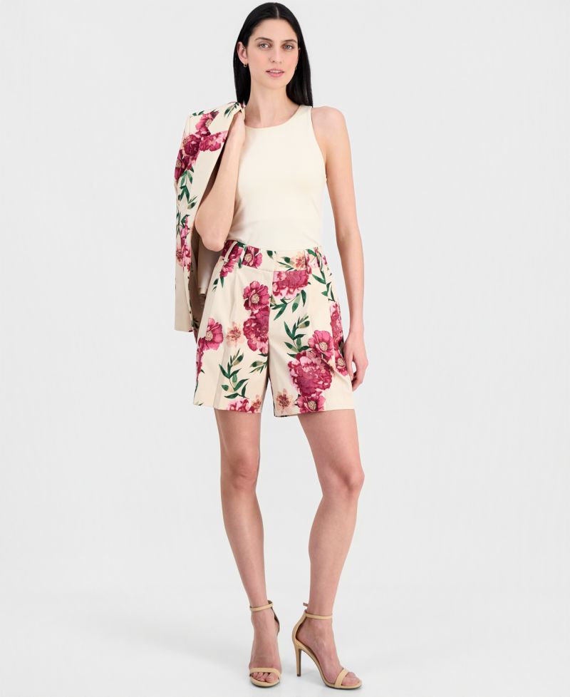 Women's Floral-Print Pleated Shorts