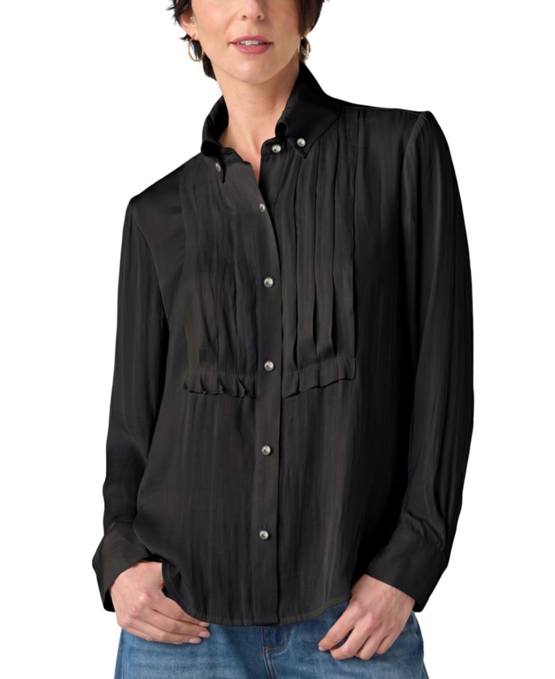 Women's High-Collar Long-Sleeve Tuxedo Blouse