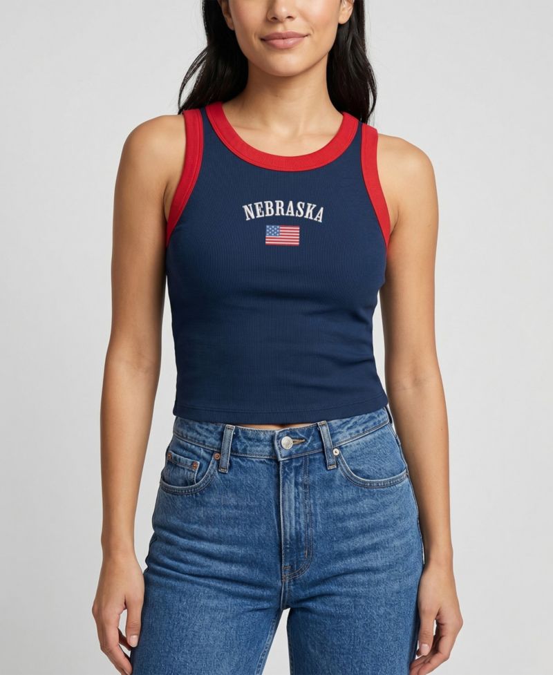 Women's Navy/Red Nebraska Huskers Americana Wordmark Ribbed Tank Top
