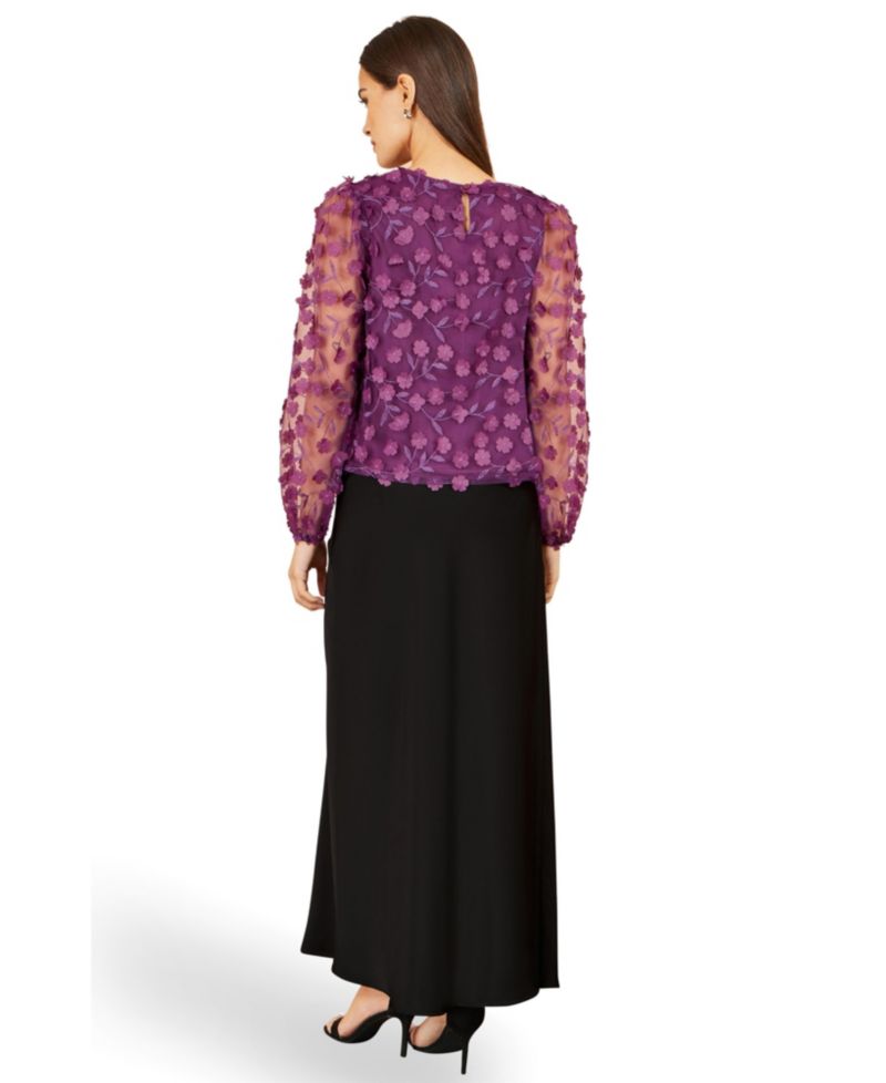 Women's Floral Applique Sheer Long-Sleeve Blouse