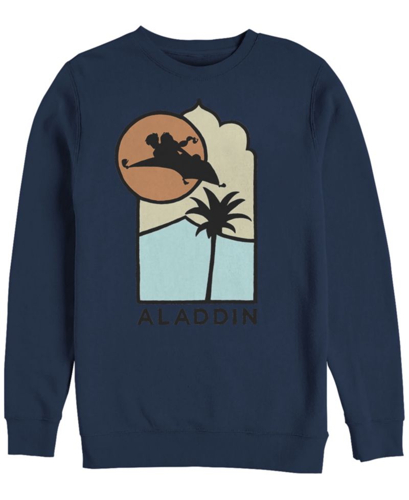 Disney Men's Aladdin Live Action Carpet Ride Line Art Logo, Crewneck Fleece
