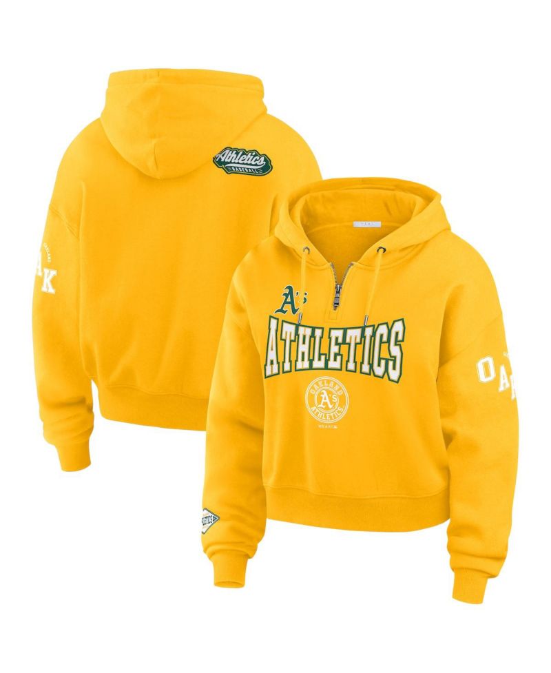 Women's Gold Oakland Athletics Patch Quarter-Zip Hoodie