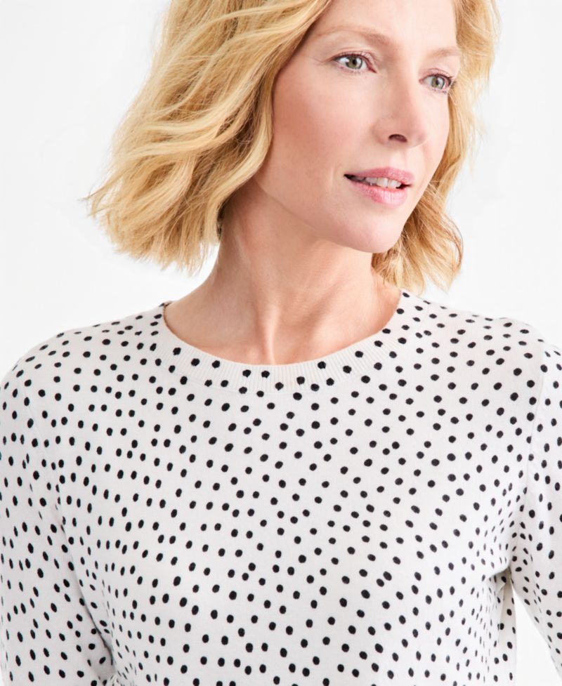 Petite Printed Fine Gauge Crewneck Sweater