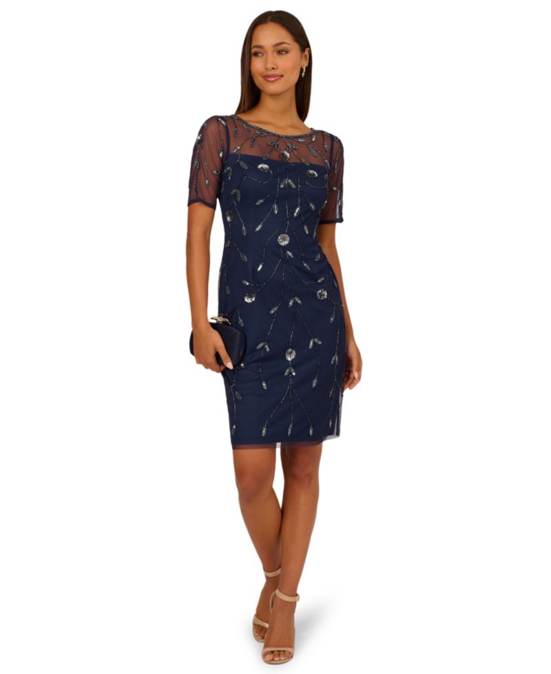 Women's Beaded Boat Neck Sheath Dress