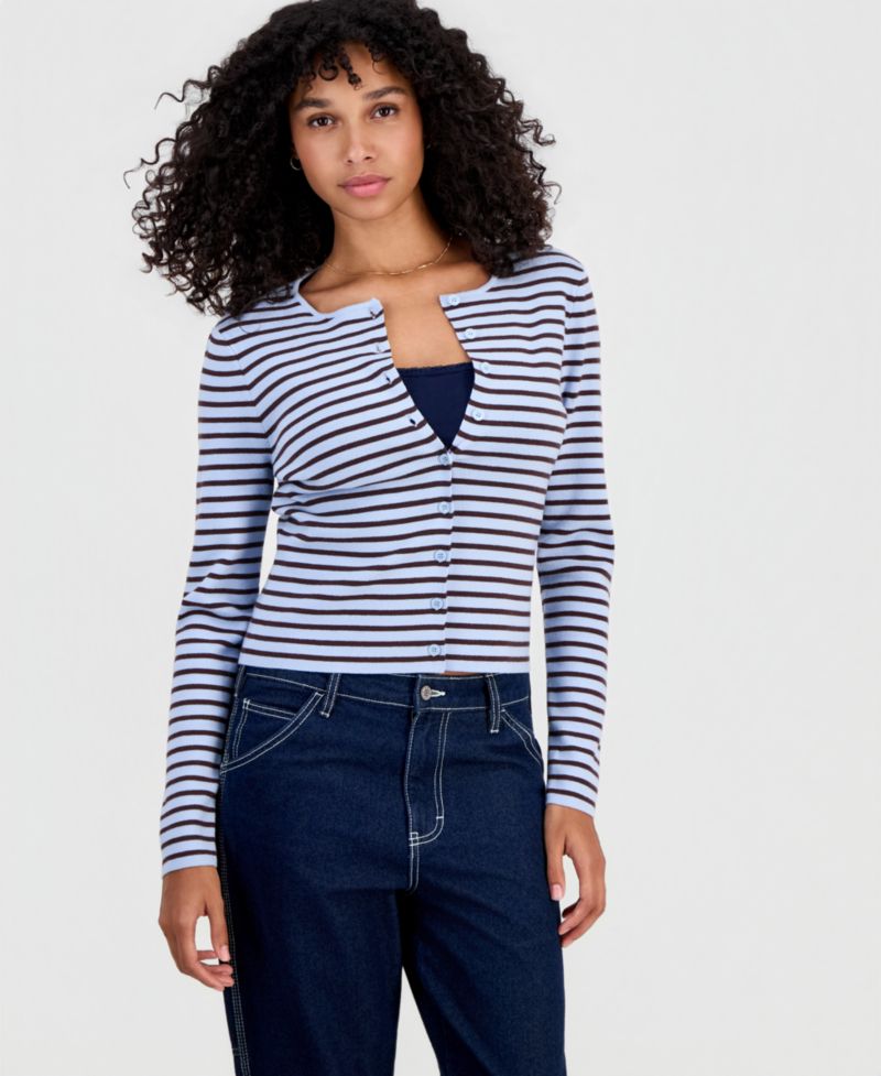 Juniors' Striped Ribbed Cardigan