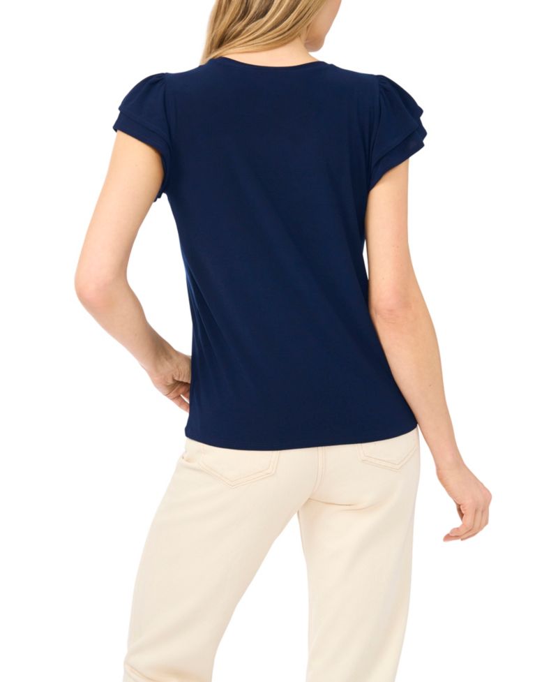 Women's Double Ruffle-Sleeve Crewneck Top