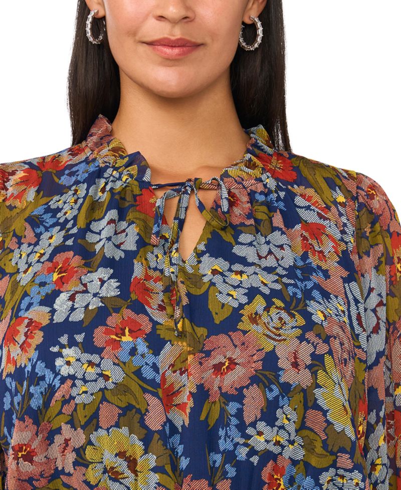 Plus Size Floral-Print Puff Sleeve Chiffon Maxi Dress