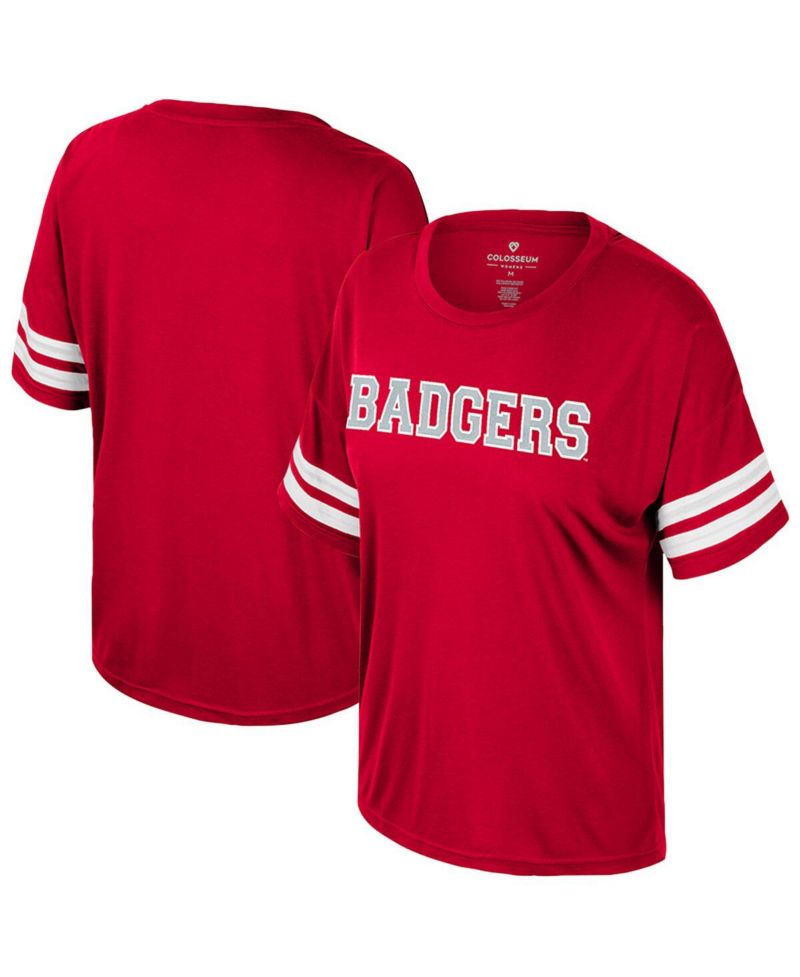 Women's Red Wisconsin Badgers Treasure Oversized Sequin T-Shirt