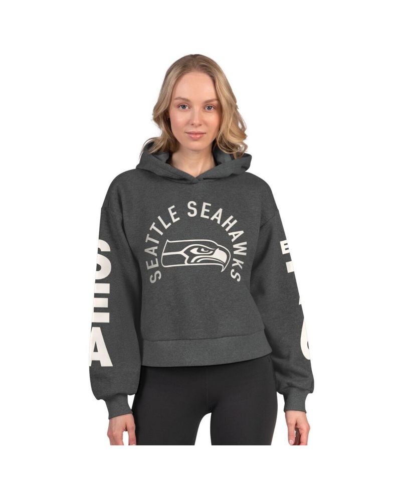 Women's Heather Charcoal Seattle Seahawks Star Player Cropped Fleece Pullover Hoodie