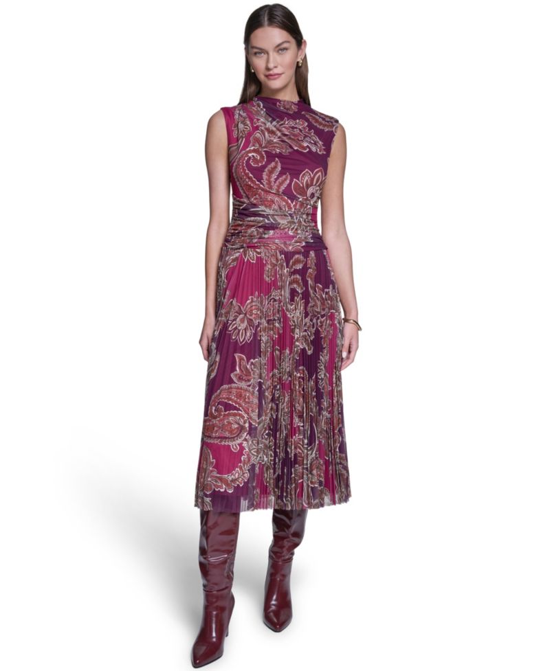 Women's Mock Neck Mesh Midi Dress