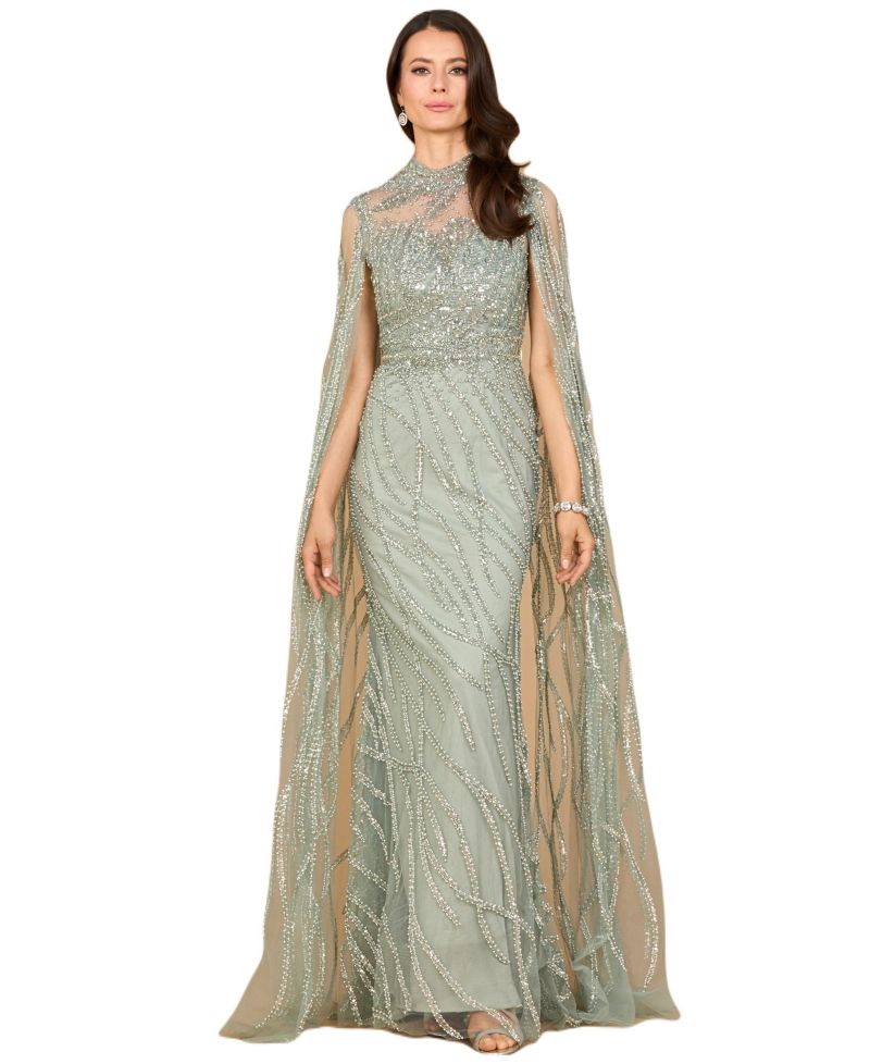Women's High Neck Gown with Long Cape Sleeves