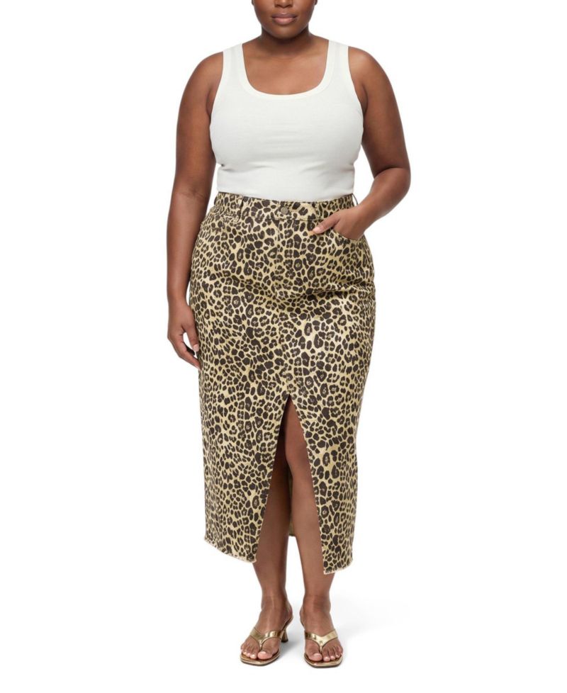 Plus Size High-Waisted Denim Midi Skirt
