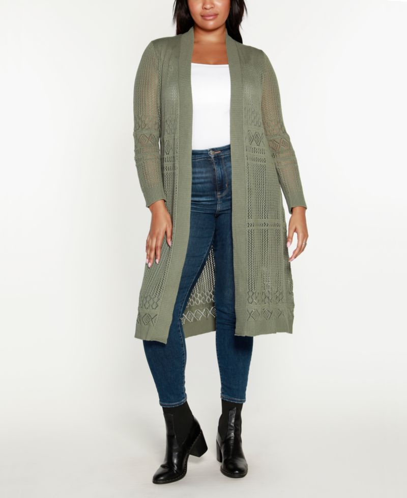 Plus Pointelle-Stitch Duster Cardigan Sweater