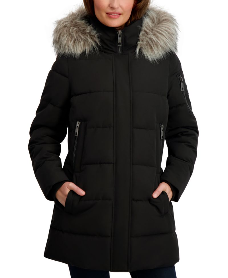 Women's Faux-Fur-Trim Hooded Puffer Coat