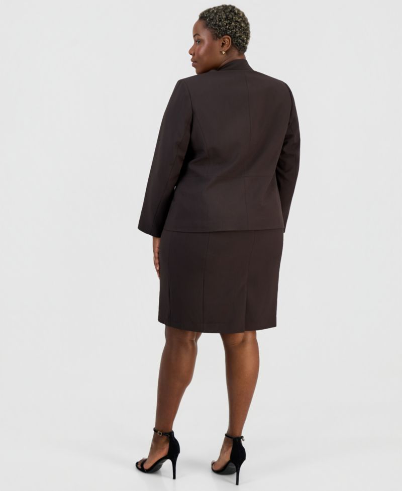 Plus Size One-Button Peplum Jacket & Basic Sheath Dress Suit
