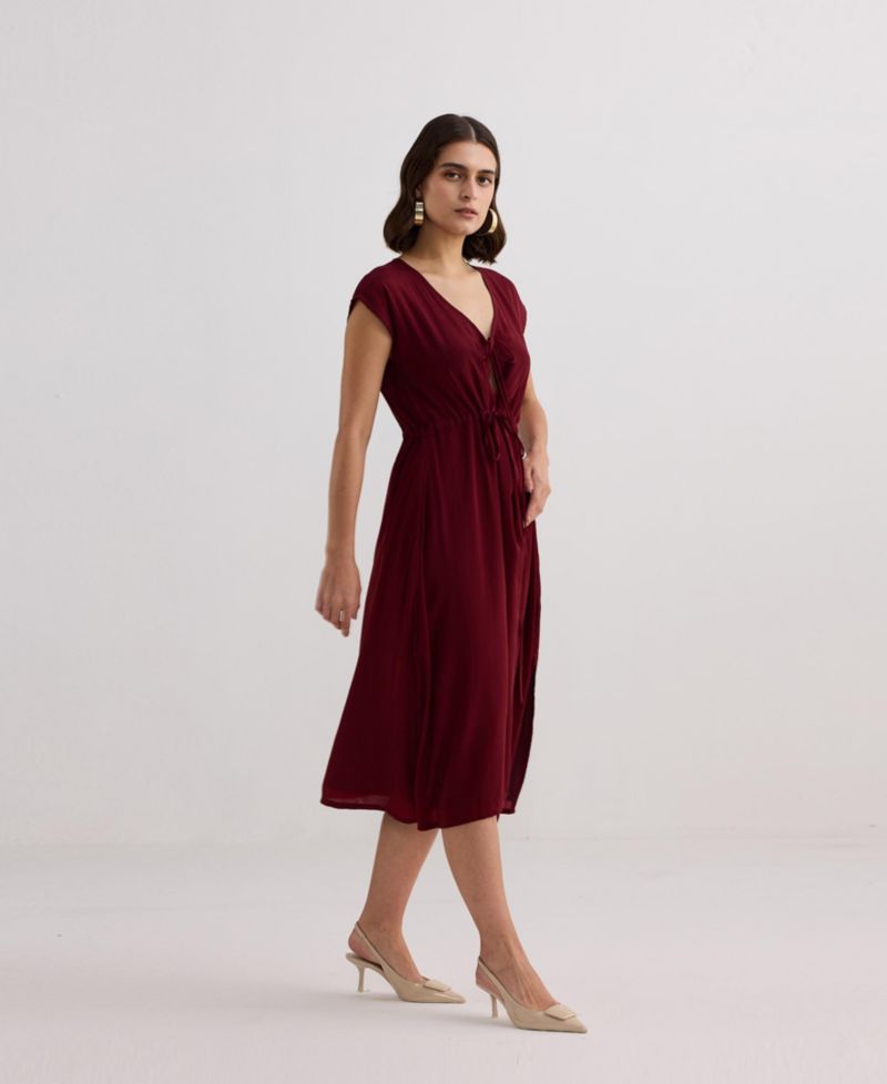 Women's Deep V-neck Gathered Dress