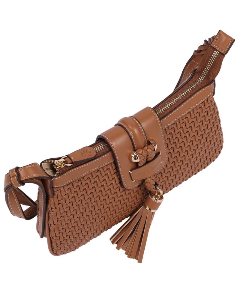 Tassel Tab Woven Shoulder Bag