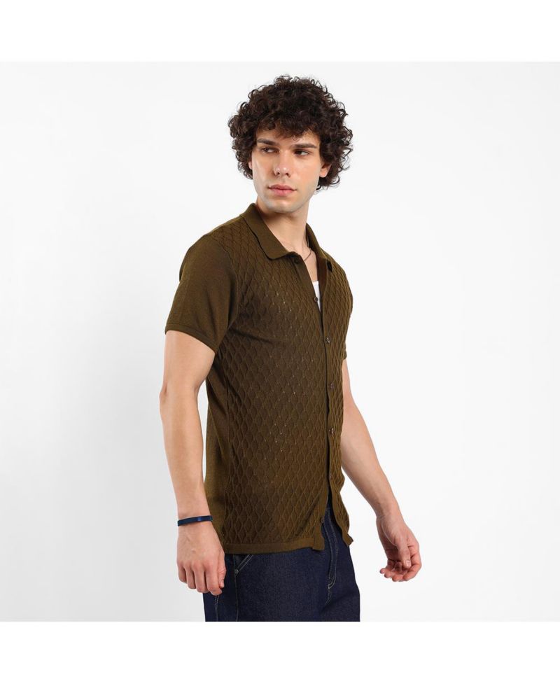 Men's Harlequin-Textured Knit Shirt