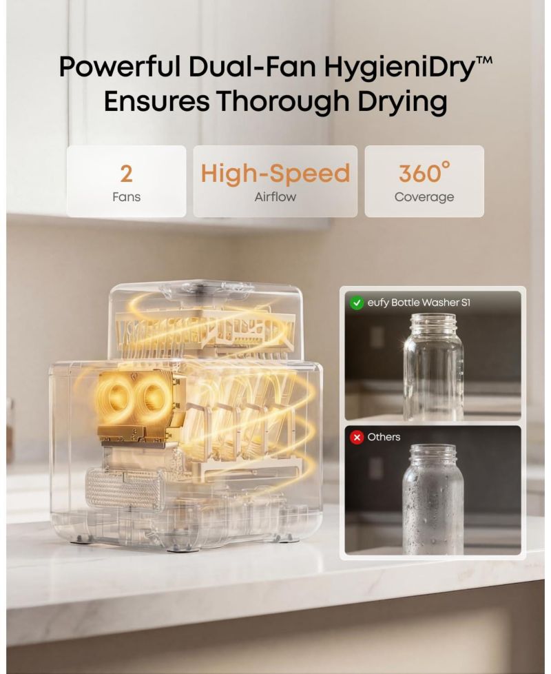Security Baby Bottle Washer S1, Sterilizer and Dryer | 3D HydroBlast Cleaning, 212degree(s)F Steam Sterilizer