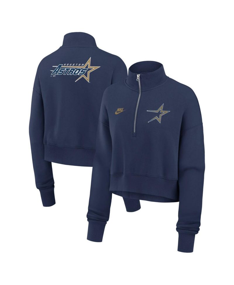 Women's Navy Houston Astros Cooperstown Collection Phoenix Fleece Half-Zip Sweatshirt